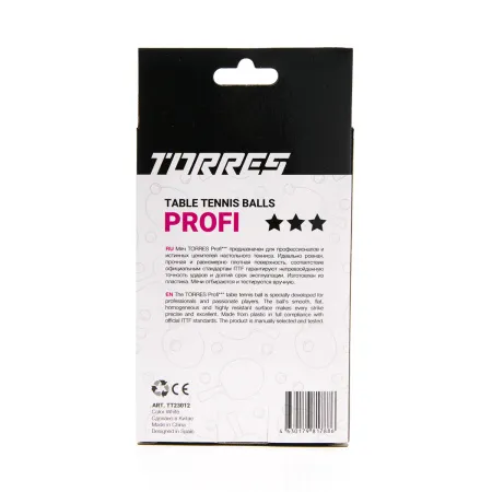 Мяч для наст. тенниса TORRES Profi 3*, TT23012, диам. 40+мм, упак. 6 шт, белый за 338.30 ₽ купить в Тамбове