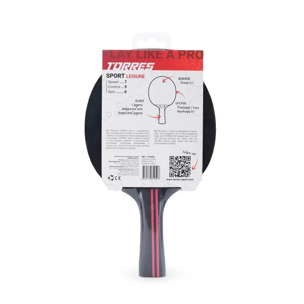 Ракетка для н/т TORRES Sport 1*, TT23005 для любителей, накладка 1,5 мм, конич. ручка за 991.10 ₽ в Тамбове